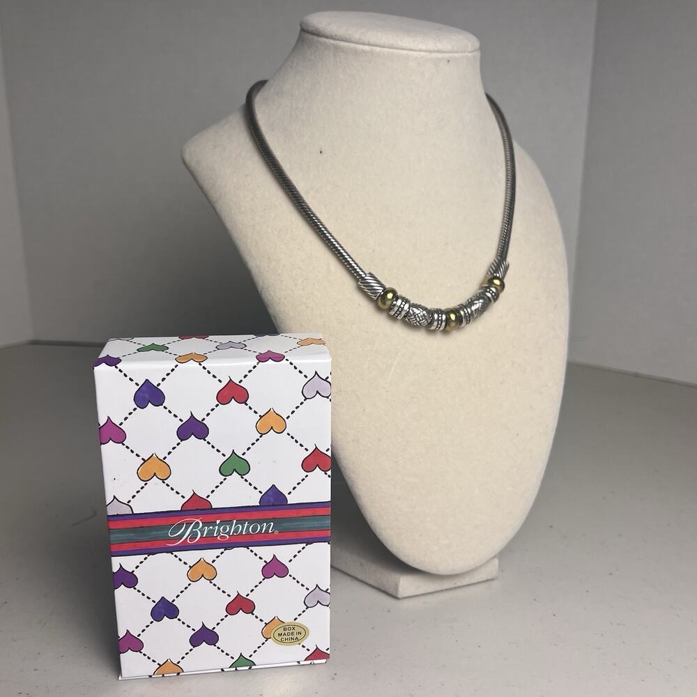 Brighton Travis Necklace Thick Snake Chain Slide Barrel Bead Silver Gold Tone